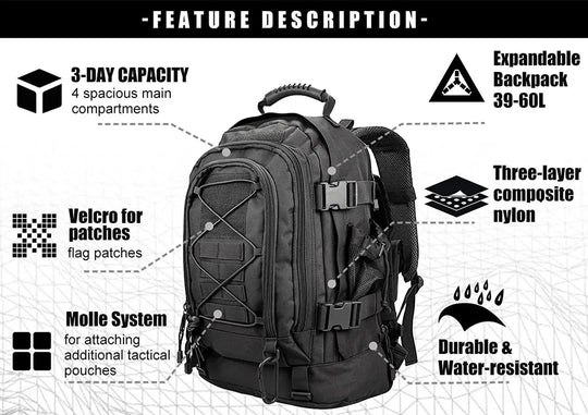 MTR Defense 65L Waterproof Black Multicam Backpack