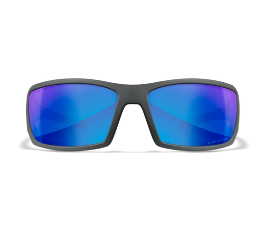 Wiley X® Twisted Captivate Polarized Blue Mirror Lens Matte Grey Frame