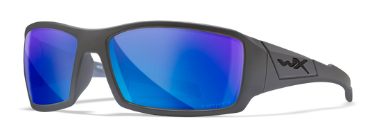 Wiley X® Twisted Captivate Polarized Blue Mirror Lens Matte Grey Frame