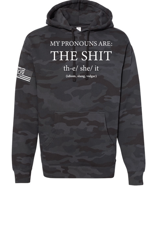 MTR Defense My Pronouns are the Shit Independent Brand Heavy Cotton Black Multicam Hoodie