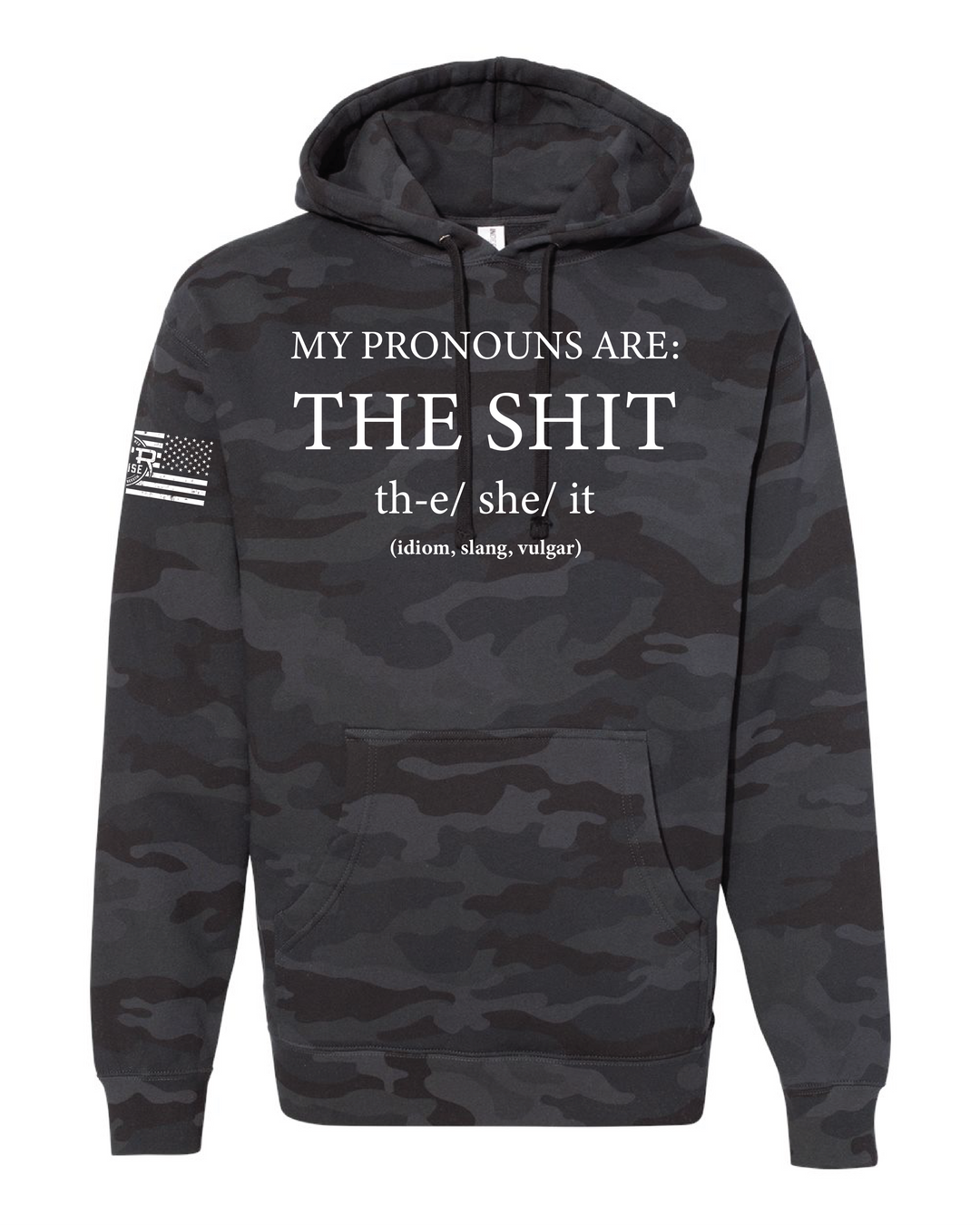 MTR Defense My Pronouns are the Shit Independent Brand Heavy Cotton Black Multicam Hoodie