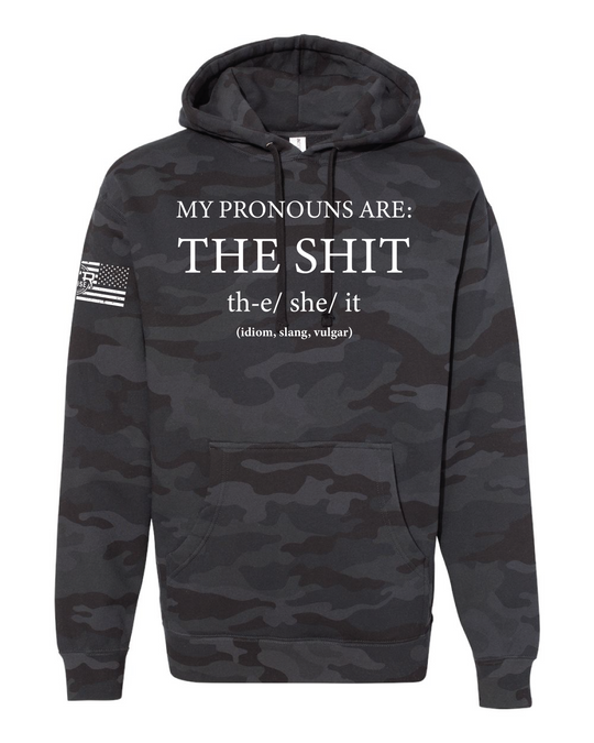 MTR Defense My Pronouns are the Shit Independent Brand Heavy Cotton Black Multicam Hoodie